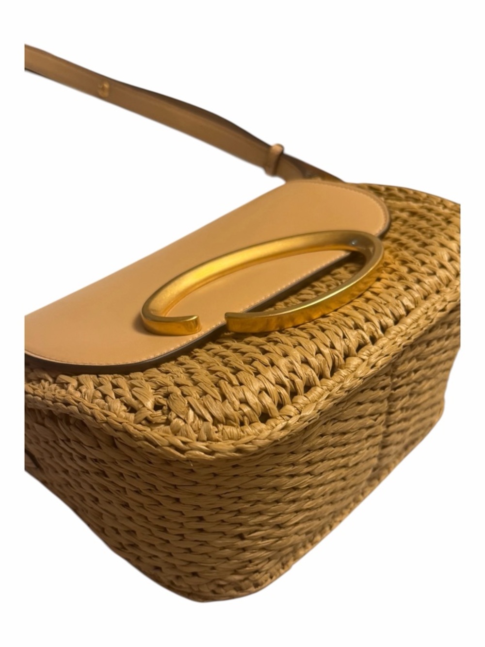 Oscar de la Renta Oath Raffia Crochet Crossbody Bag Gold Hardware NWT - Picture 4 of 12